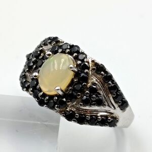 SAM India Sterling Silver 925 Ethiopian Opal Black Spinel Cocktail Ring Sz 8